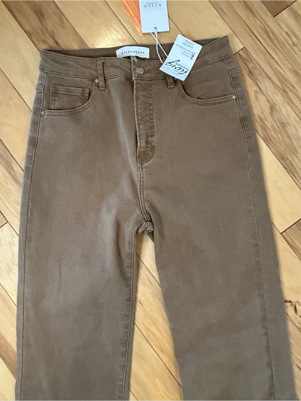 NWT Risen Cocoa Brown High Rise Raw Hem Slit Straight Juniors Jeans - Picture 10 of 16